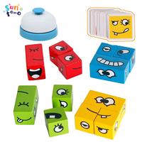Wooden Face Changing Magic Cube Building Blocks Game Matching Expression Puzzle Toy Board Games for Family Night, Match Puzzl...