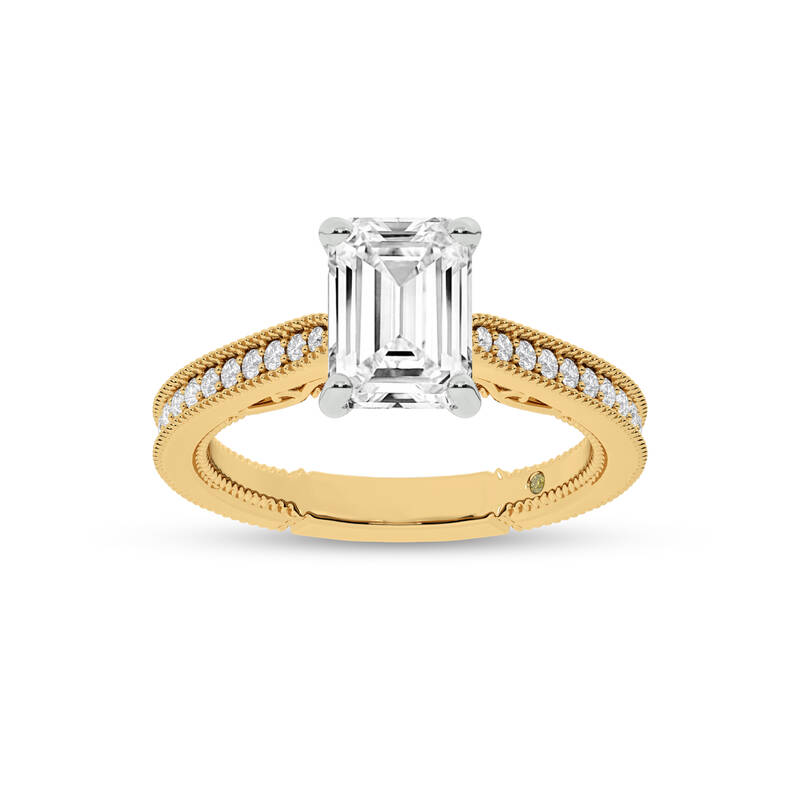 Oslo Vintage Inspired Hidden Accent Emerald Cut Lab Grown Diamond Engagement Ring | 14K Yellow Gold 1 1/3 CT. TW.
