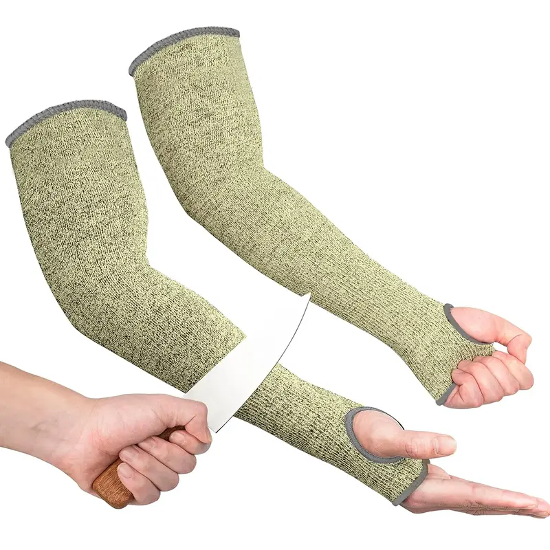 Cut & Heat Resistant Sleeve, 1 Pair Anti-cut and Flame-proof Kevlar Sleeve with Thumb Hole & Adjustable Hook & Loop, Protecti...
