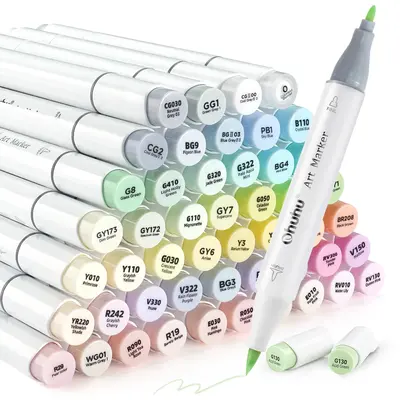 Ohuhu Honolulu Brush Markers: 48 Pastel Colors Double Tipped Art Marker for Artist Coloring Illustrations-Brush&Chisel/Fine -...