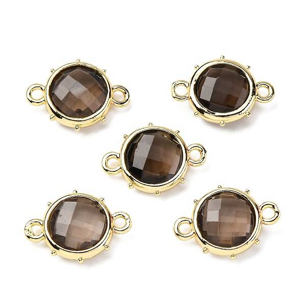Brass Natural Smoky Quartz Connector Charms