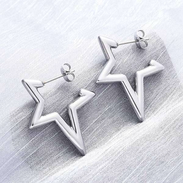 304 Stainless Steel Star Stud Earrings