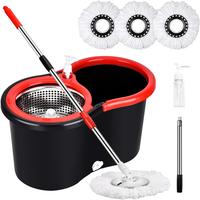 Colorful 360 Spin Mop Bucket Set Wringer System with 3 Microfiber Refills and Stainless Steel  Adjustable Extendable Pole - P...