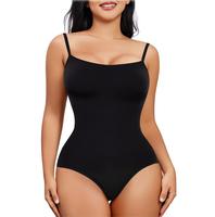 Nebility Women's Solid Camicole Seamless Flat Neck Bodysuit,Casual Sleeveless Bodysuit for Daliy Wear Womenswear Tops