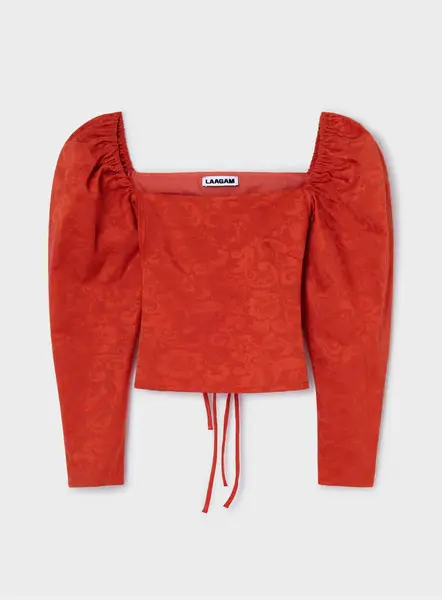 BRIGITTE RED PUFF SLEEVE BLOUSE | Size: XL