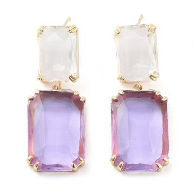 Glass Rectangle Dangle Stud Earrings