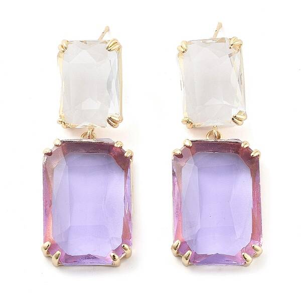 Glass Rectangle Dangle Stud Earrings