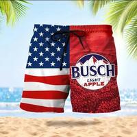 Short Busch Light Apple - Beach Shorts for Men - Summer Shorts - 4th of July Outfit - Patriotic Shorts - Party Shorts - Vacat...