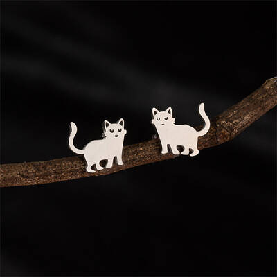 Stainless Steel Cat Shape Stud Earrings