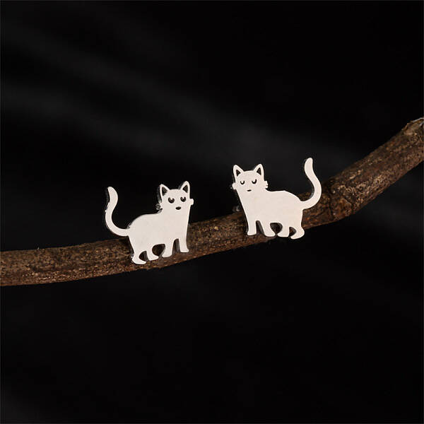 Stainless Steel Cat Shape Stud Earrings