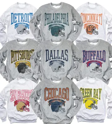 Vintage Football Sweatshirt Hometown Team Pullovers Sublimation Print Long Sleeve Casual Fabric Menswear Soft Cozy Retro Styl...