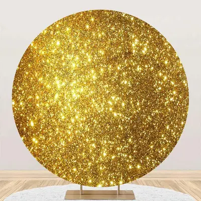Round Bright Golden Yellow Glitter Birthday Backdrop - Aperturee