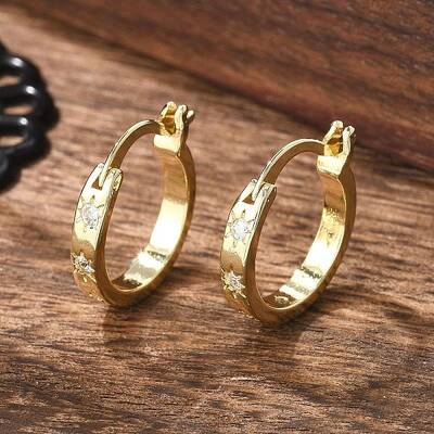 Brass Micro Pave Clear Cubic Zirconia Hoop Earrings