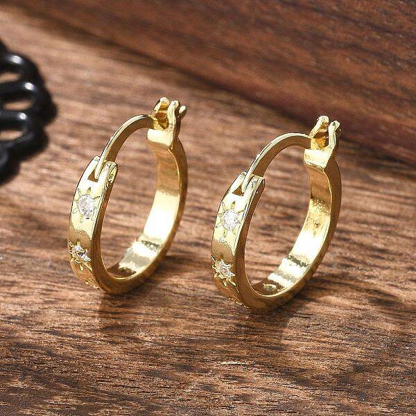 Brass Micro Pave Clear Cubic Zirconia Hoop Earrings