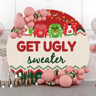 Green Red Get Ugly Sweater Christmas Theme Backdrop - Aperturee