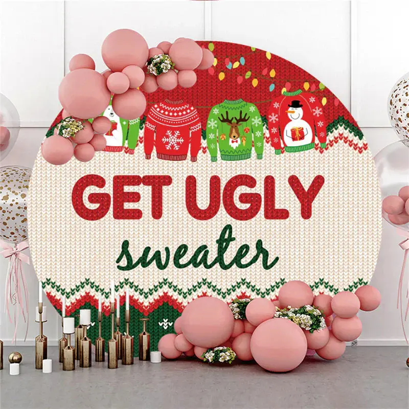 Green Red Get Ugly Sweater Christmas Theme Backdrop - Aperturee