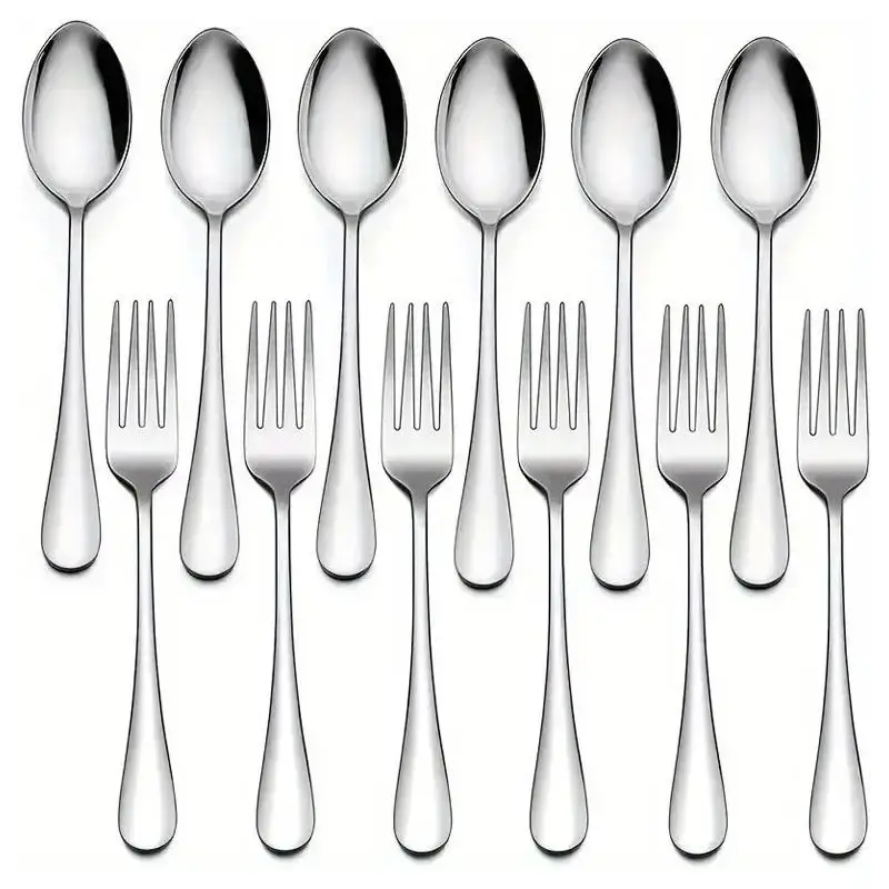 Stainless Steel Cutlery Dinnerware Set (12pcs), Including 6 Spoon & 6 Fork, Household Tableware Set for Home Kitchen Dining R...