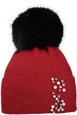 Capu Cappello Da Donna perle e brillantini rosso