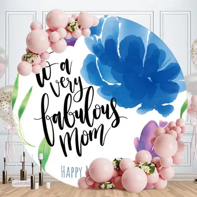 Aperturee Blue And Purple Floral Round Happy Mothers Day Backdrop