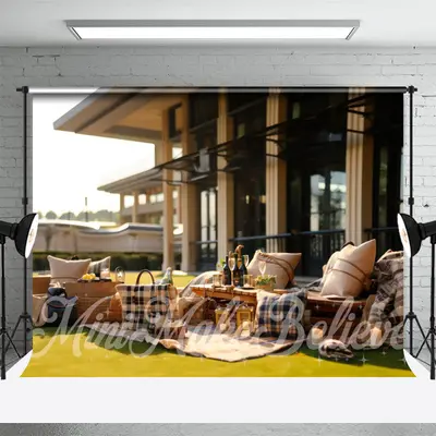 Sunny Picnic Mat Pillows Bokeh House Spring Backdrop - Aperturee