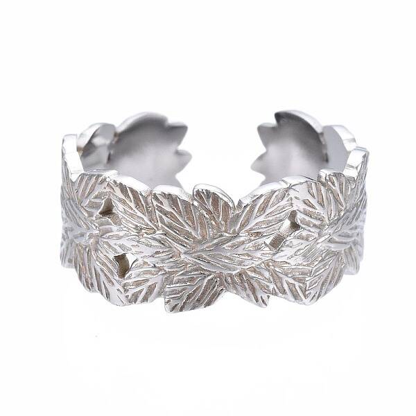 Non-Tarnish 304 Stainless Steel Leaf Wrap Open Cuff Ring