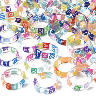 Transparent Resin Random Letter Finger Ring for Women