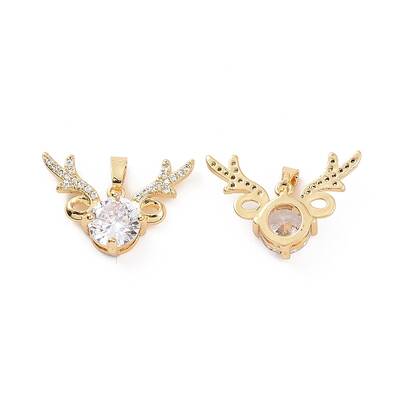 Brass Micro Pave Cubic Zirconia Christmas Deer Pendants