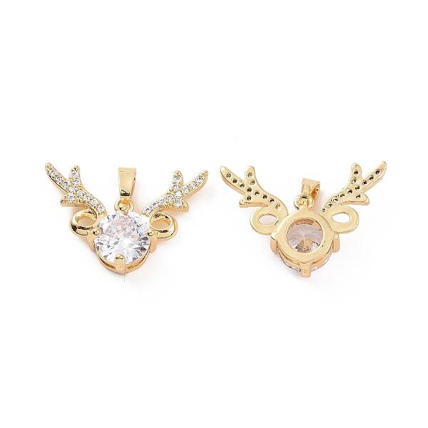 Brass Micro Pave Cubic Zirconia Christmas Deer Pendants