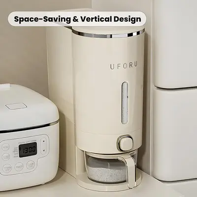 UFORU insect-proof airtight Rice Dispenser with Measuring Cups - Moisture-Resistant Plastic, Airtight Grain Storage Container...