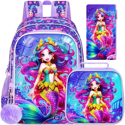 3PCS Mermaid Backpack for Girls, 16\