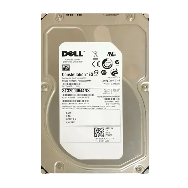 VGY1F Dell 2TB 3Gb/s SATA 7200 3.5-inch 64MB Hard Drive