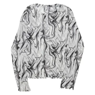 CHICOREE Sheer Womens Printed Top Grey Long Sleeve Crazy Pattern XL