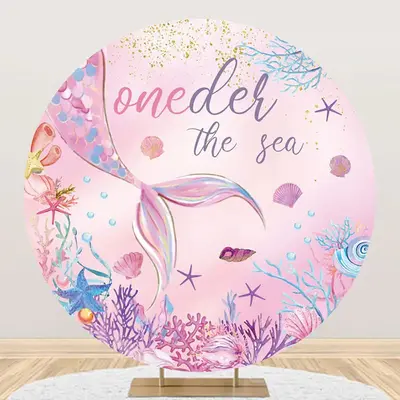 Undersea Pink Mermaid Coral Benthos Round Backdrop - Aperturee