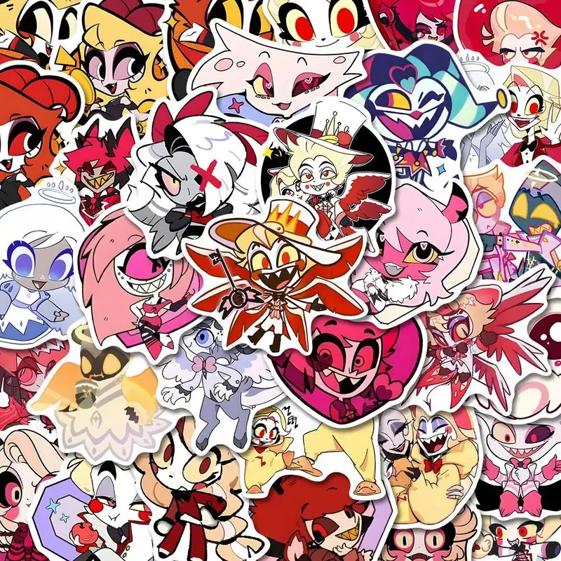 Hazbin Hotel Character Pattern Sticker, 58pcs/set Waterproof Self Adhesive Decor Sticker for Gift Greeting Card Water Bottle ...