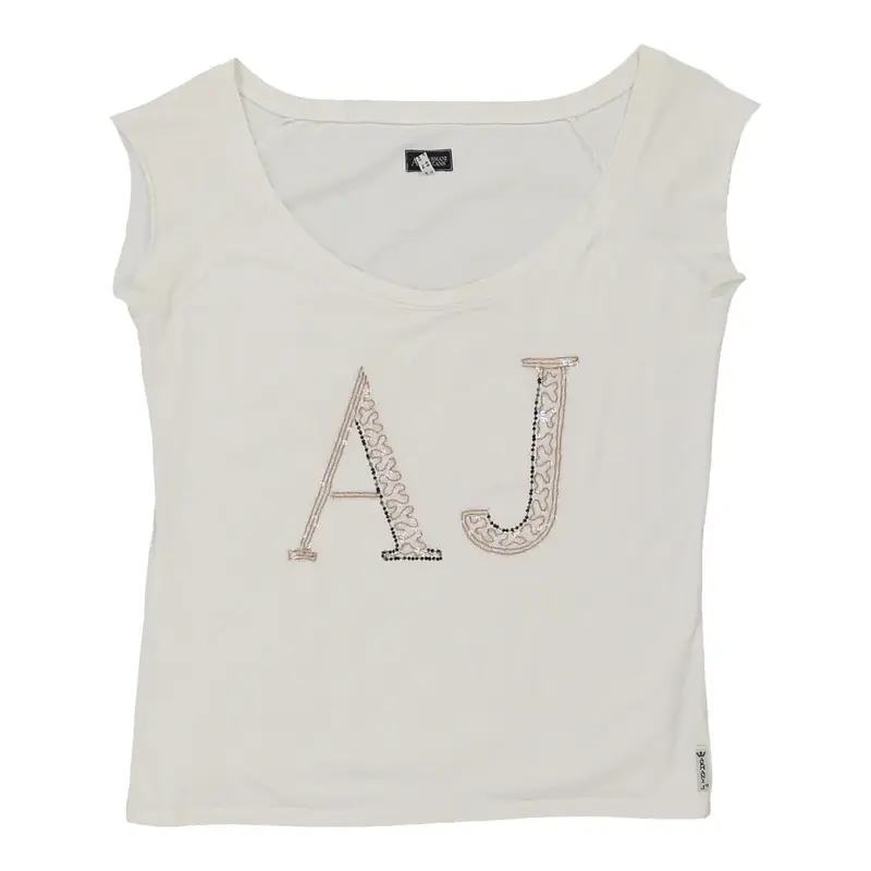 Armani Jeans Spellout Top - Large White Cotton | Size: large