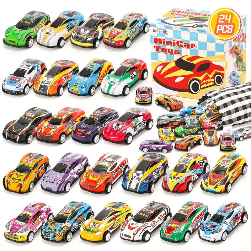 Toy Cars 24Pcs Race Cars Pull Back Cars Playsets with Storage Bags,Party Favors Prizes Fillers Bulk Gifts for Boys and Girls ...