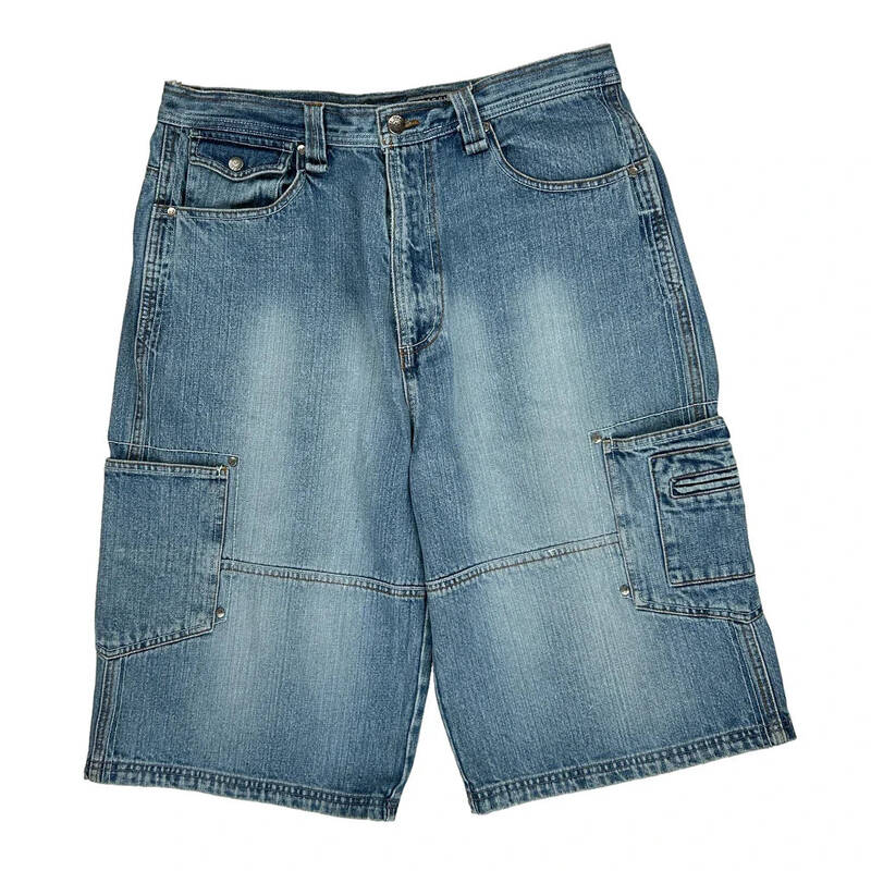 Riflessi Cargo Denim Shorts - 34W 13L Blue Cotton