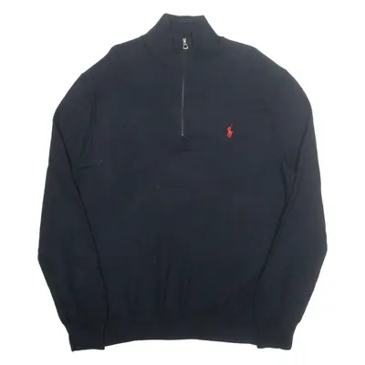 POLO RALPH LAUREN Mens Jumper Black 1/4 Zip Tight Knit XL