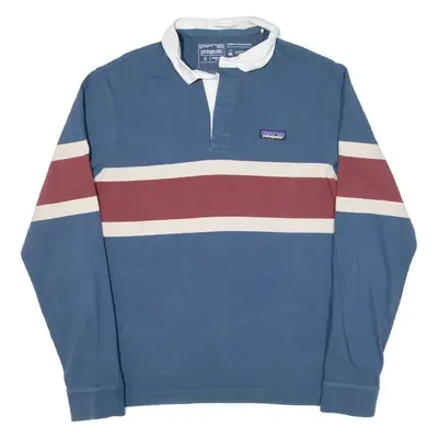 PATAGONIA Mens Polo Shirt Blue Striped Long Sleeve S
