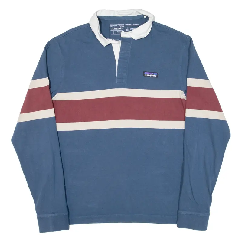 PATAGONIA Mens Polo Shirt Blue Striped Long Sleeve S