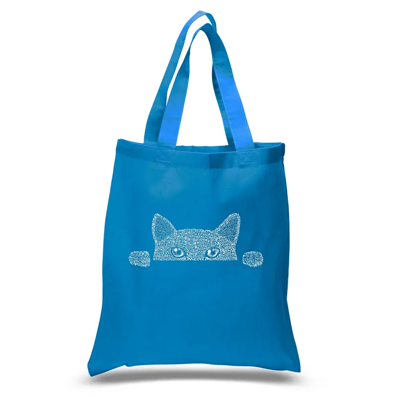 Peeking Cat - Small Word Art Tote Bag - Small - Navy