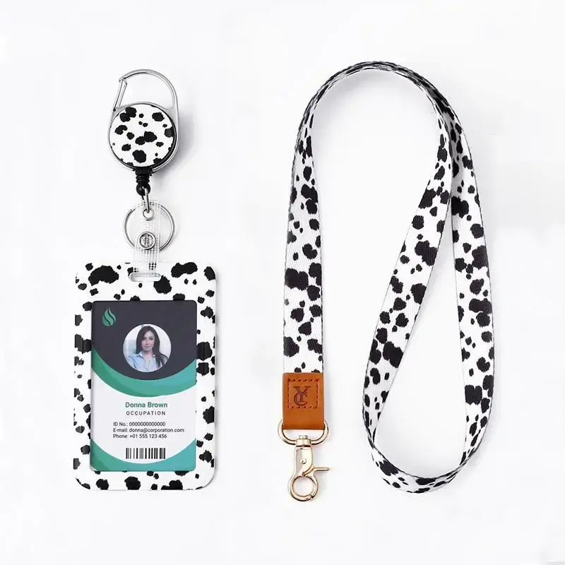 ID Badge Holder with Retractable Badge Reel Lanyard & Clip, 1 Count Portable Cute Pattern ID Badge Holder for Nurse, Teachers...