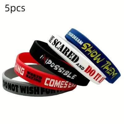 Spring Colorful Silicone Sports Wristband, 5 Counts/set Inspirational Quotes Silicone Wristband, Indoor Recreation Equipment,...