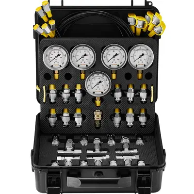 VEVOR Hydraulic Pressure Test Kit, 10/100/250/400/600bar, 5 Gauges 13 Couplings 14 Tee Connectors 5 Test Hoses, Excavator Hyd...