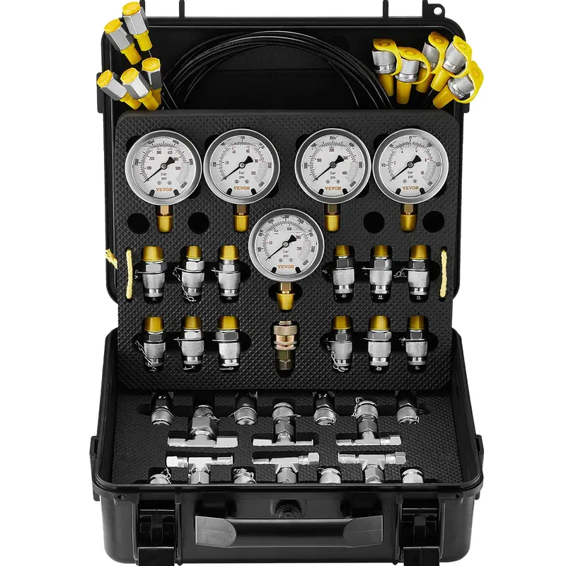 VEVOR Hydraulic Pressure Test Kit, 10/100/250/400/600bar, 5 Gauges 13 Couplings 14 Tee Connectors 5 Test Hoses, Excavator Hyd...