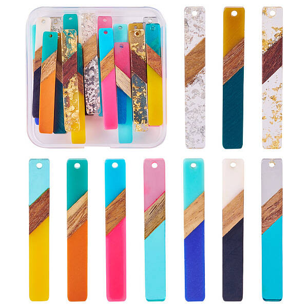 20Pcs 10 Styles Resin & Walnut Wood Big Pendants
