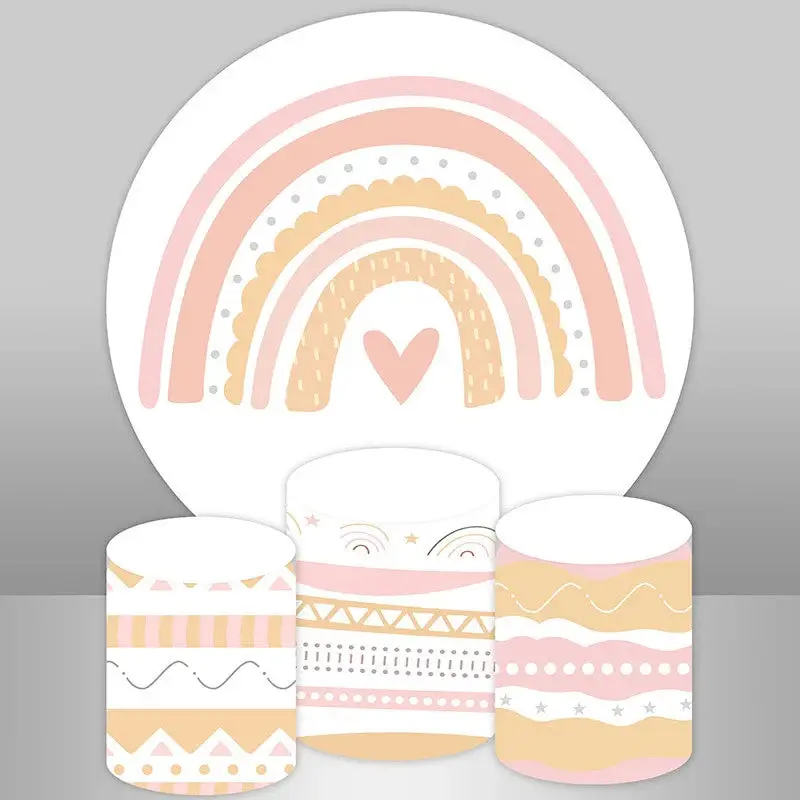Aperturee Rainbow Heart Simple Birthday Round Backdrop Kit | Birthday Round Backdrop Cover | Round Backdrop Stand Covers | Bi...