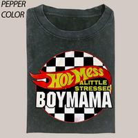 Hot Mess Mama Little Stressed Vintage Graphic Shirt, Bleached Mom T-Shirt, Boy Mama Race Car Mom Shirt
