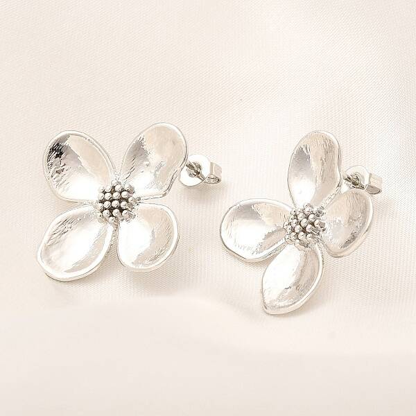 Rack Plating Flower Brass Stud Earrings