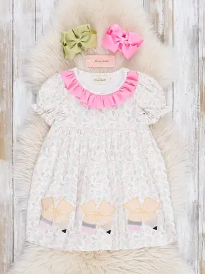 Sweet Embroidered Pencil Bows Ruffle Dress